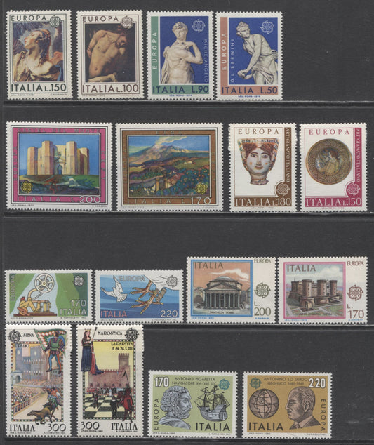 Lot 89 Italy SC#1143/1456 1974-1981 Europa Issues, 16 VFNH Singles, Click on Listing to See ALL Pictures, 2017 Scott Cat. $9.05 USD