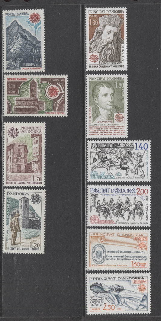 Lot 9 Andorra, French Admin SC#262/295 1978-1982 Europa Issues, 10 VFNH Singles, Click on Listing to See ALL Pictures, 2017 Scott Cat. $25 USD