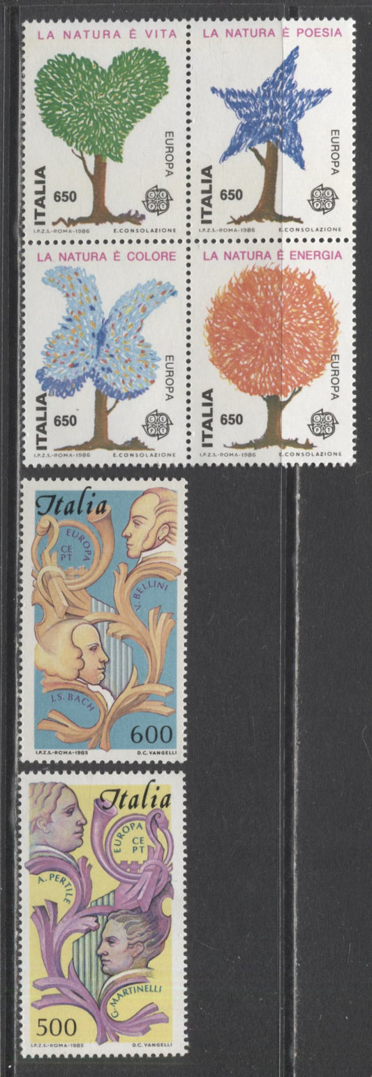 Lot 91 Italy SC#1640/1672 1985 Europa Issue, 3 VFNH Singles & Blocks Of 4, Click on Listing to See ALL Pictures, 2017 Scott Cat. $24.5 USD