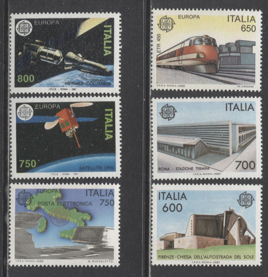 Lot 92 Italy SC#1706/1840 1987-1991 Europa Issues, 6 VFNH Singles, Click on Listing to See ALL Pictures, 2017 Scott Cat. $12.95 USD
