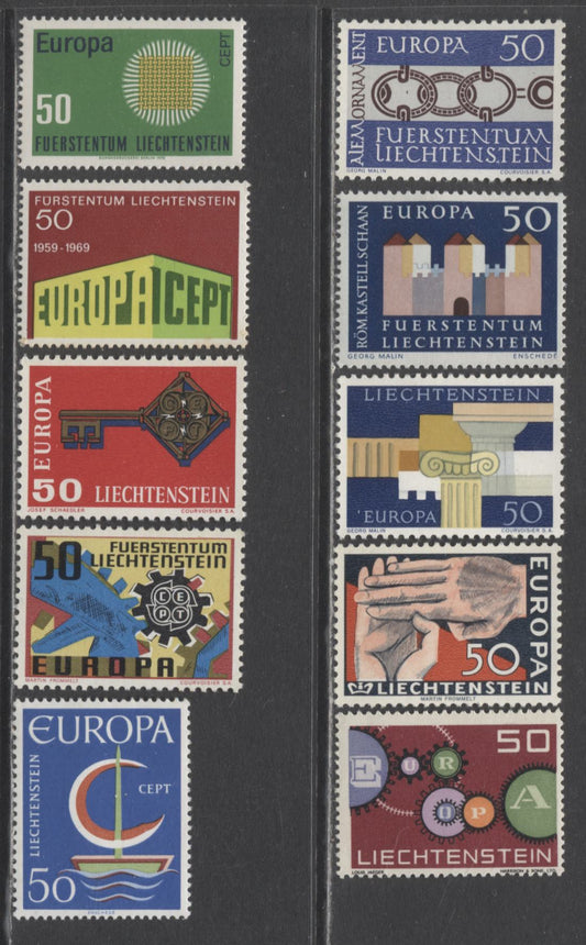 Lot 94 Liechtenstein SC#368/470 1961-1970 Europa Issues, 10 VFNH Singles, Click on Listing to See ALL Pictures, 2017 Scott Cat. $5.2 USD