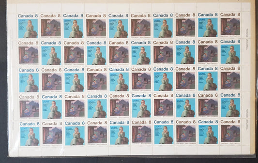 Lot 85A Canada #658-659 8c  Multicoloured Anne of Green Gables & Maria Chapdelaine, 1975 Authors Issue, Philatelic Stock Sheet Of 50, MF/MF Smooth Paper, VF-84 NH, Unfolded,  Unitrade Cat. As Singles $17.5,