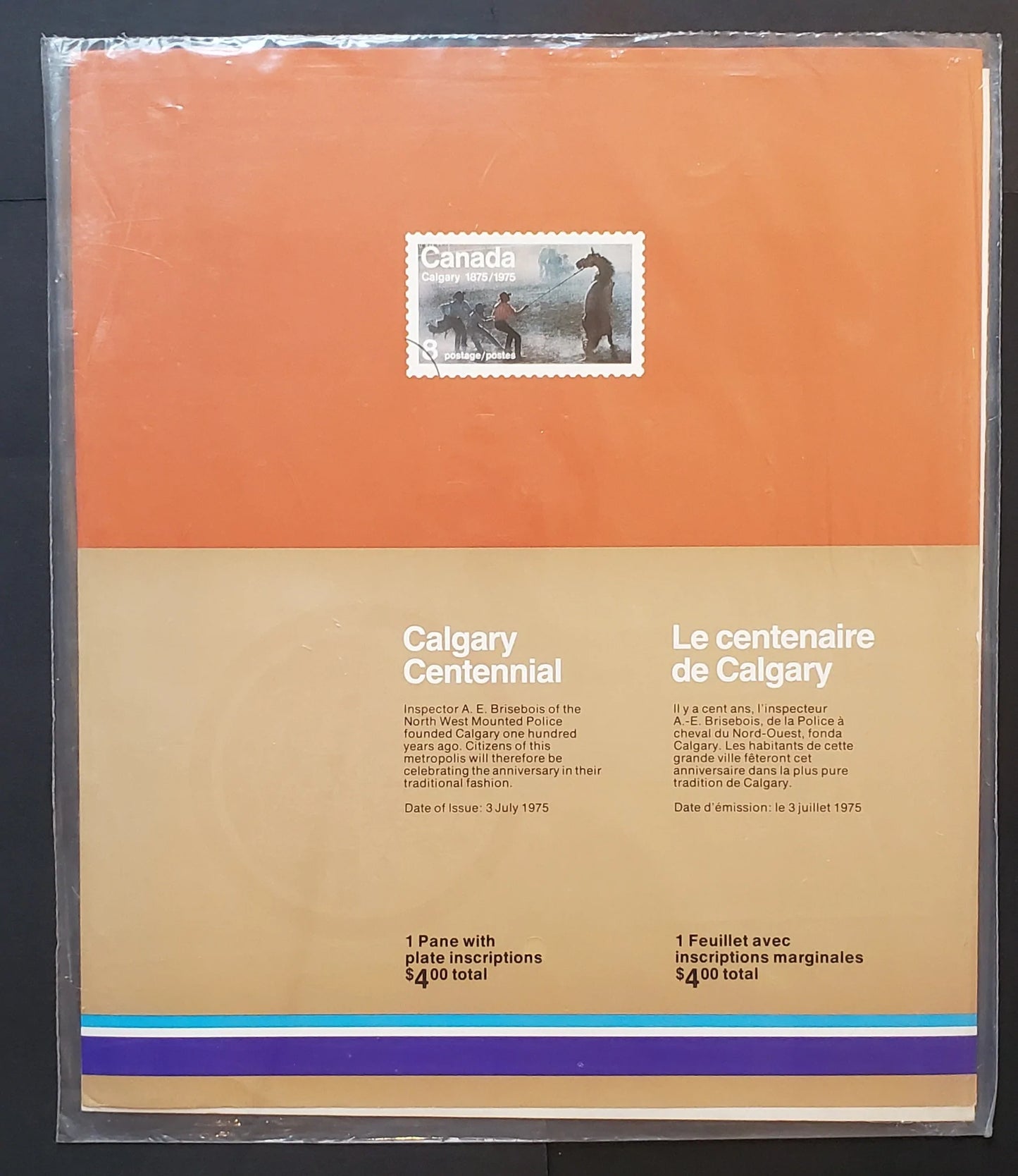 Lot 89 Canada #667, i-ii 8c  Multicoloured Calgary Stampede, 1975 Calgary Centennial Issue, Philatelic Stock Sheet Of 50, HF/HB Smooth Paper, VF-80 NH, Unfolded,  Unitrade Cat. As Singles $40.5, Sealed In Pack With Type 2 Insert, Includes Both Varieties