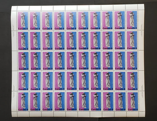 Lot 94 Canada #669 8c  Multicoloured Justice, 1975 Supreme Court Centenary Issue, Philatelic Stock Sheet Of 50, HB/HF Smooth Paper, VF-80 NH, Unfolded,  Unitrade Cat. As Singles $16.2,