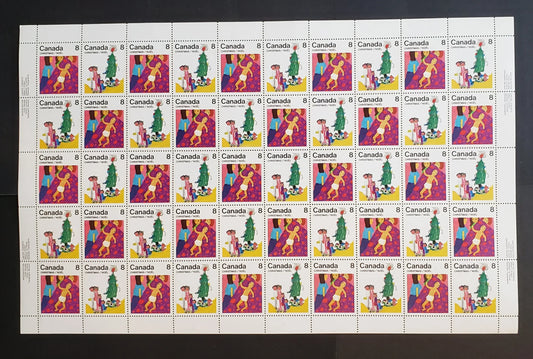 Lot 98A Canada #676-677 8c Multicoloured Child and Family, 1975 Christmas Issue, Philatelic Stock Sheet Of 50, MF/MF Smooth Paper, VF-84 NH, Unfolded,  Unitrade Cat. As Singles $15.2,