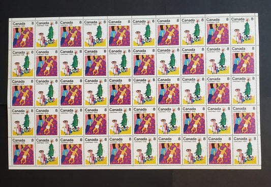 Lot 98B Canada #676-677 var 8c Multicoloured Child and Family, 1975 Christmas Issue, Field Stock Sheet Of 50, LF/HF Smooth Paper, VF-80 NH, Unfolded,  Unitrade Cat. As Singles $94,