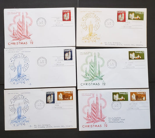 Canada #606-609, 610-p 6c-15c Multicolored Various Subjects 1972 Commemoratives, 11 Rosecraft FDC's Franked With Singles & Combos, HB, Tagged & Untagged Papers, Cat. Value $22