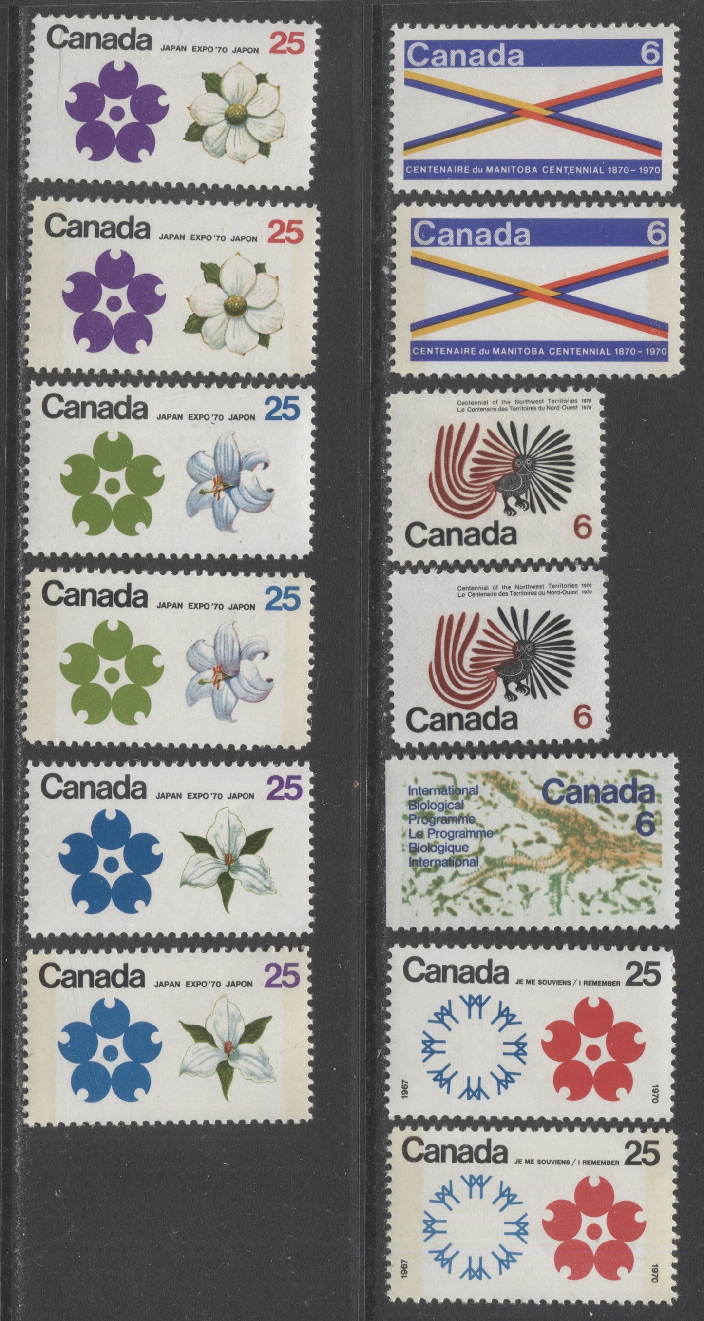 Canada #505-511p 1970 Commemoratives, A Basic Set of the Tagged and Untagged Stamps, VFNH, Unitrade Cat. $27.60
