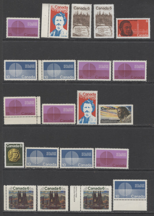 Lot 325 Canada #512-518, 531 1970 Commemoratives, A Specialized Lot of 21 VFNH Stamps Including All Listed Paper Varieties, Winnipeg Tagged, and Several Unlisted Ones, Unitrade Cat. $30.75