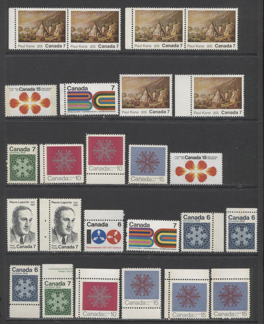 Canada #541-558i 1971 Commemoratives, A Specialized Lot of 25 VFNH Stamps Including Listed Paper Varieties, Winnipeg Tagged and Several Unlisted Ones, Unitrade Cat. $38.95
