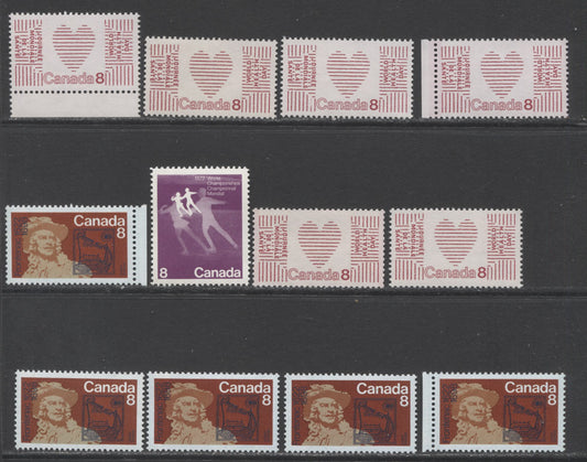 Canada #559-561pi 1972 Commemoratives, A Specialized Lot of 12 VFNH Stamps Including Listed Paper Varieties, Ottawa Tagged and Several Unlisted Ones, Unitrade Cat. $10.15