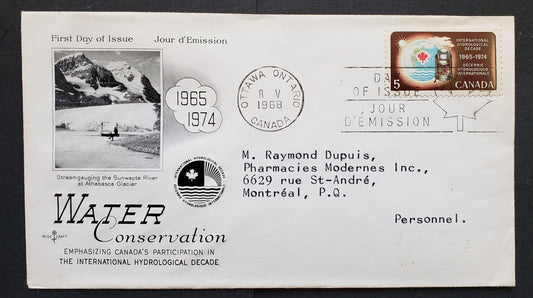 Canada #481ii 5c Multicolored Rain Gauge 1968 UN International Hydrological Decade, A Rosecraft FDC's Franked With Single, DF Paper,  Featuring 'Sunspot' Variety, Addressed, Cat. Value $12