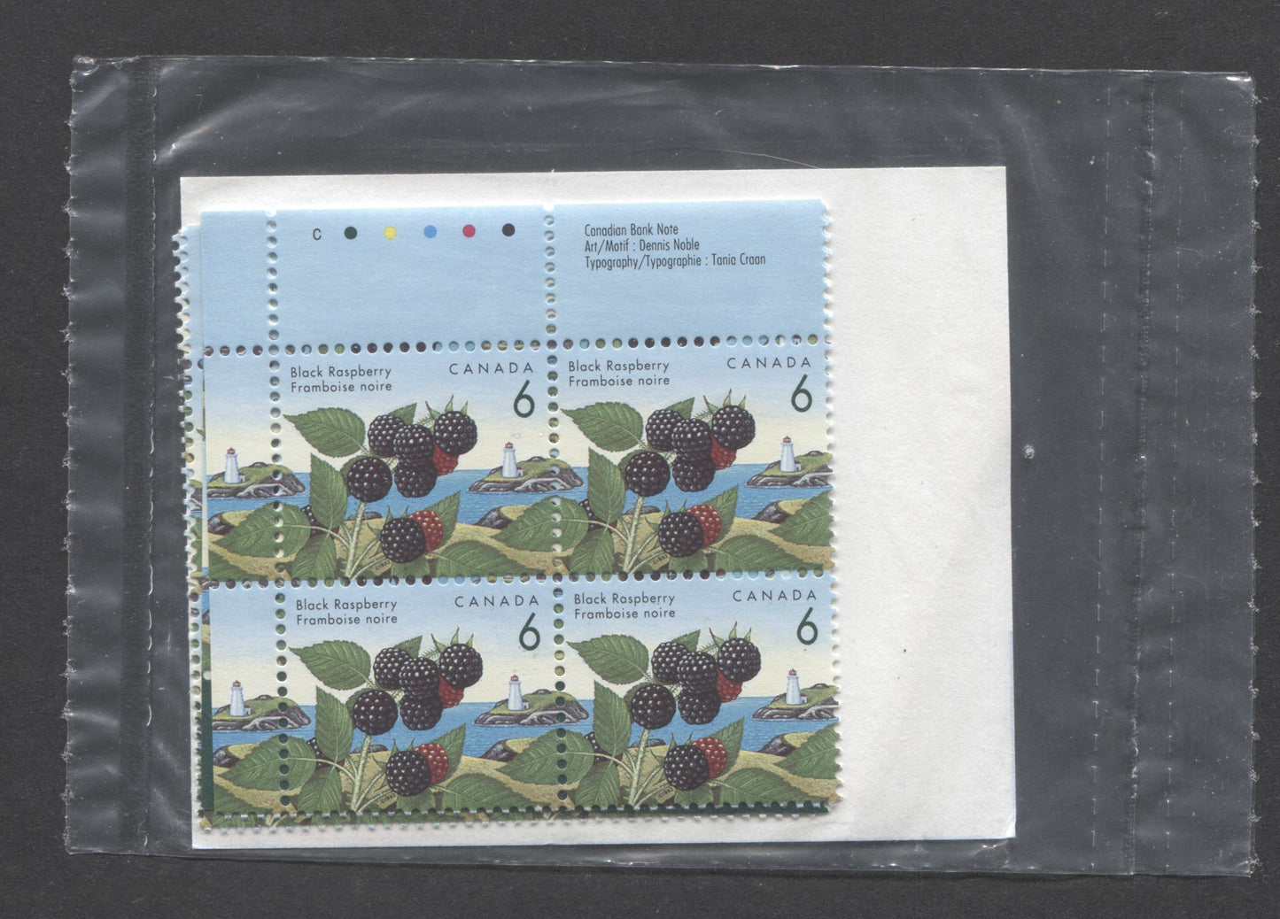 Lot 19 Canada #1353ii 6c Multicoloured 1992 - 1998 Edible Berries Definitive Issue, Canada Post Sealed Pack of Inscription Blocks, CBN Printing On DF CPP Paper, With HB Type 6B Insert Card, VFNH, Unitrade Cat. $5