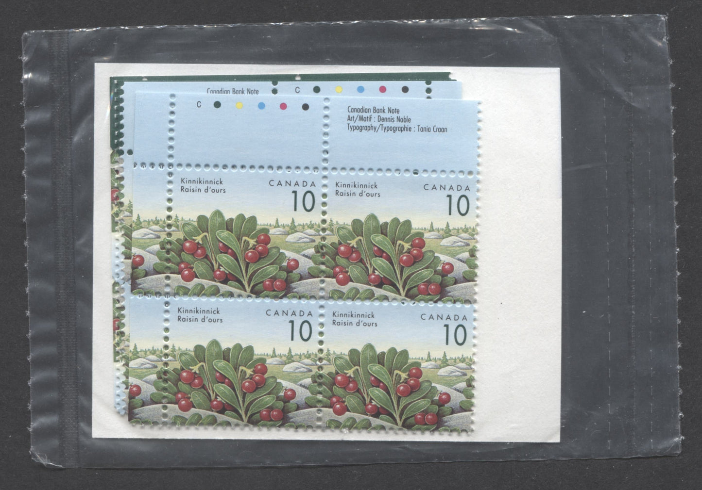 Lot 23 Canada #1354iii 10c Multicoloured 1992 - 1998 Edible Berries Definitive Issue, Canada Post Sealed Pack of Inscription Blocks, CBN Printing On DF CPP Paper, With HB Type 6A Insert Card, VFNH, Unitrade Cat. $27.5