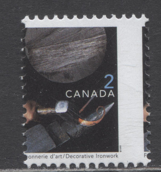Lot 36 Canada #1674var 2c Multicolored Ironwork, 1999 Traditional Trades, A VFNH Misperf Single AP Printing