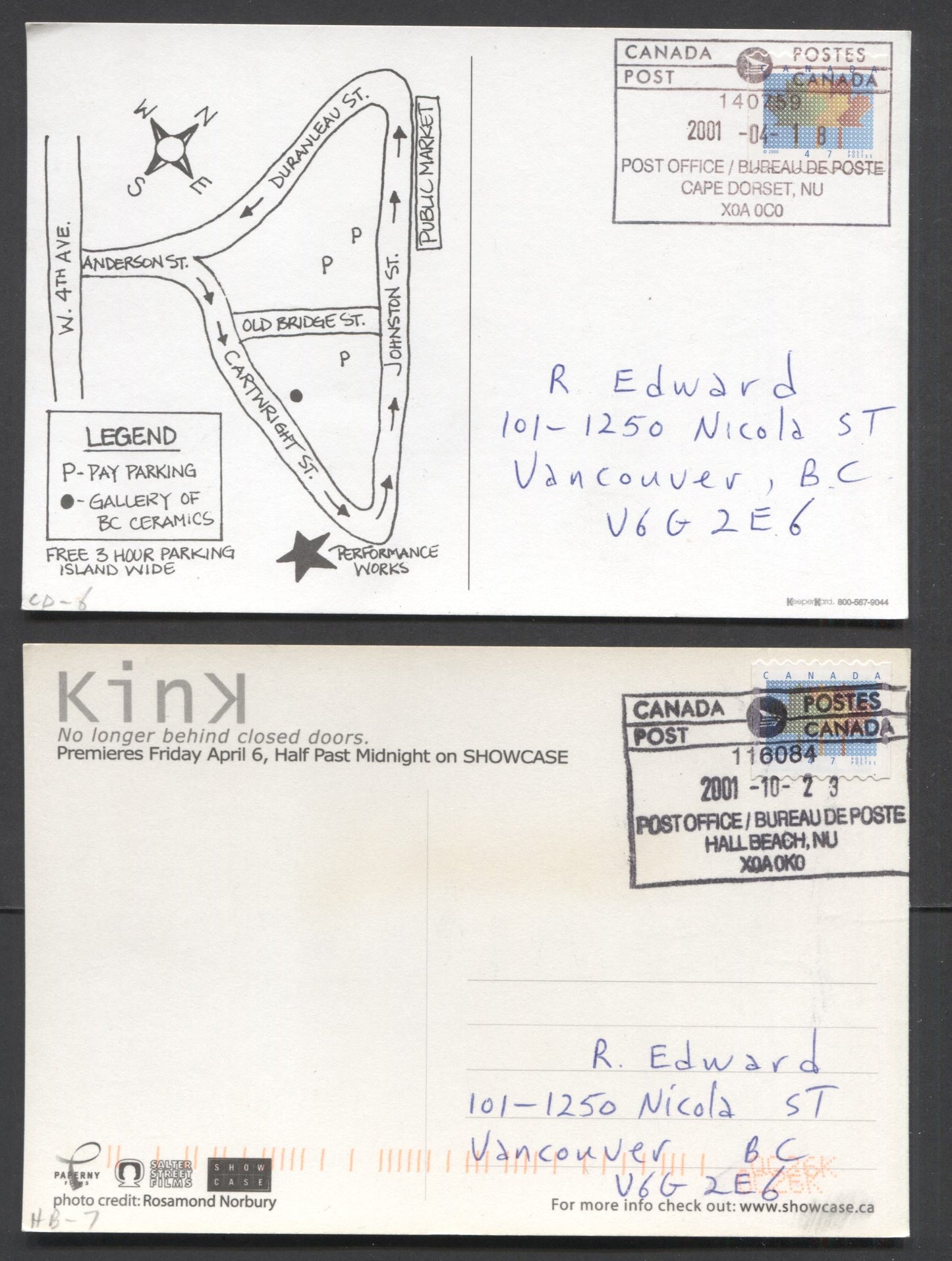 Canada #1349, 1978, 1695 1c-47c Multicolored Blueberries - Flags, 1992-2000 Definitives, 6 Very Fine Postcards With Various Nunavut Cancels