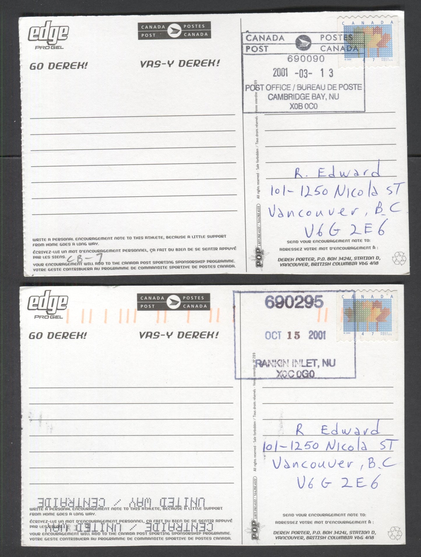 Canada #1349, 1978, 1695 1c-47c Multicolored Blueberries - Flags, 1992-2000 Definitives, 6 Very Fine Postcards With Various Nunavut Cancels