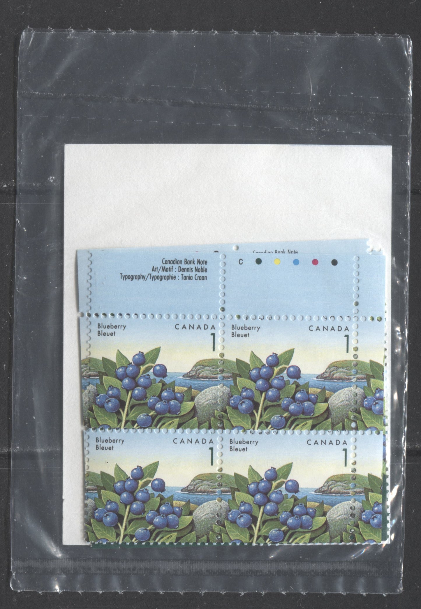 Lot 3 Canada #1349i 1c Multicoloured 1992 - 1998 Edible Berries Definitive Issue, Canada Post Sealed Pack of Inscription Blocks, CBN Printing On DF CPP Paper, With HB Type 6B Insert Card, VFNH, Unitrade Cat. $13.75
