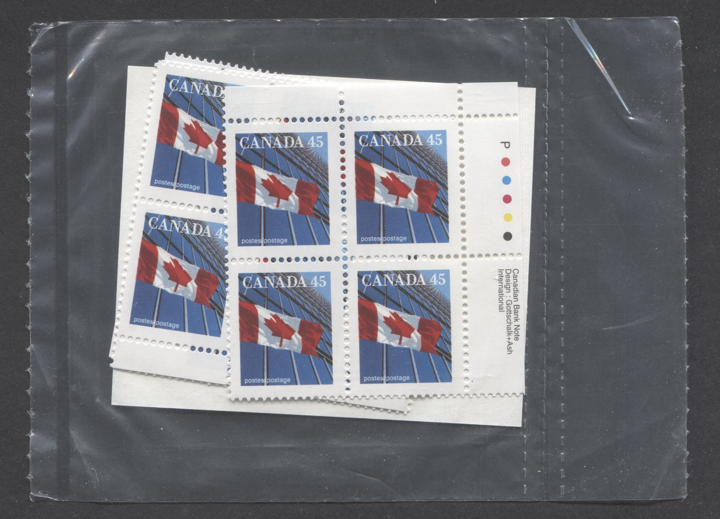 Lot 37 Canada #1361xiii 45c Multicoloured 1996 Domestic First-Class Rate Issue, Canada Post Sealed Pack of Inscription Blocks, CBN Printing On DF Peterborough Paper, With HB Type 6C Insert Card, VFNH, Unitrade Cat. $20