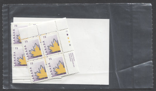 Lot 84 Canada #1685 73c Multicoloured 1998 Medium Value Stylized Maple Leaf Issue, Canada Post Sealed Pack of Inscription Blocks, Ashton Potter Printing On NF/DF CPP Paper, With HF Type 7A Insert Card, VFNH, Unitrade Cat. $30