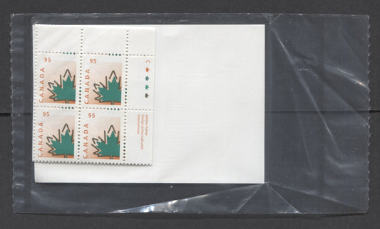 Lot 85 Canada #1686 95c Multicoloured 1998 Medium Value Stylized Maple Leaf Issue, Canada Post Sealed Pack of Inscription Blocks, Ashton Potter Printing On NF/DF CPP Paper, With HF Type 7A Insert Card, VFNH, Unitrade Cat. $38