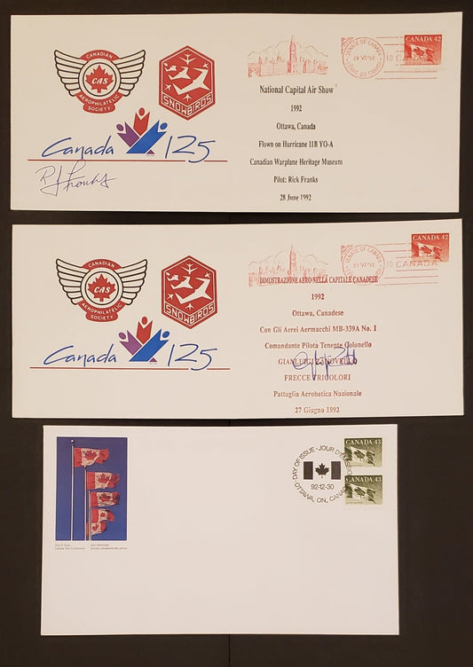 Lot 89 Canada #1388, 1394-1395 42c-43c Multicoloured Flags & Queen Elizabeth II 1991-1992 Fruit/Flag, 7 Canada Post First Day Covers Franked With Singles & Pairs, DF Paper, LF, MF & HF Envelopes, Cat. Value $9.3