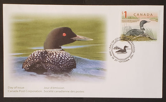 Lot 96 Canada #1687i 1 Multicoloured Loon 1998 Wildlife Definitives, A Canada Post First Day Cover Franked With Single, LF Paper, HB Envelope, Cat. Value $10, as a Mint Single