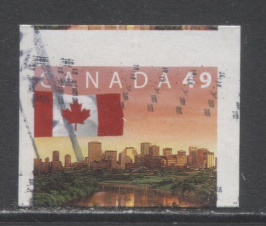 Lot 1 Canada #2011 49c Multicolored Flag Over Edmonton, 2003 Booklets Issue, A Very Fine Used Single TRC Paper With G4dH Tagging Error Due To Upward Shift Of Die Cut $30