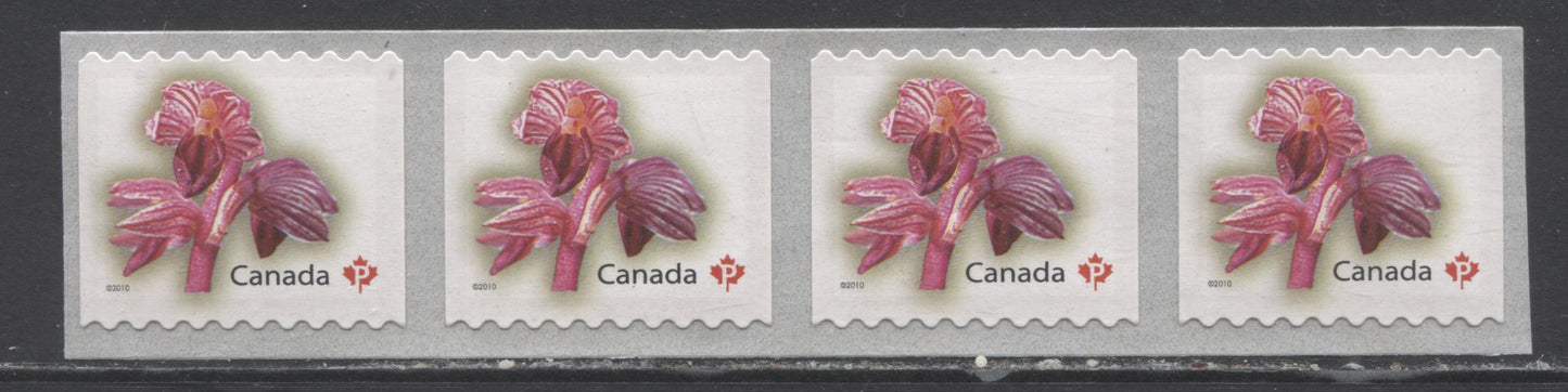 Lot 111 Canada #2361 P(57c) Multicolored Striped Coralroot, 2010 Flower Definitives, A VFNH Horizontal Coil Strip Of 4 On DF TRC Paper