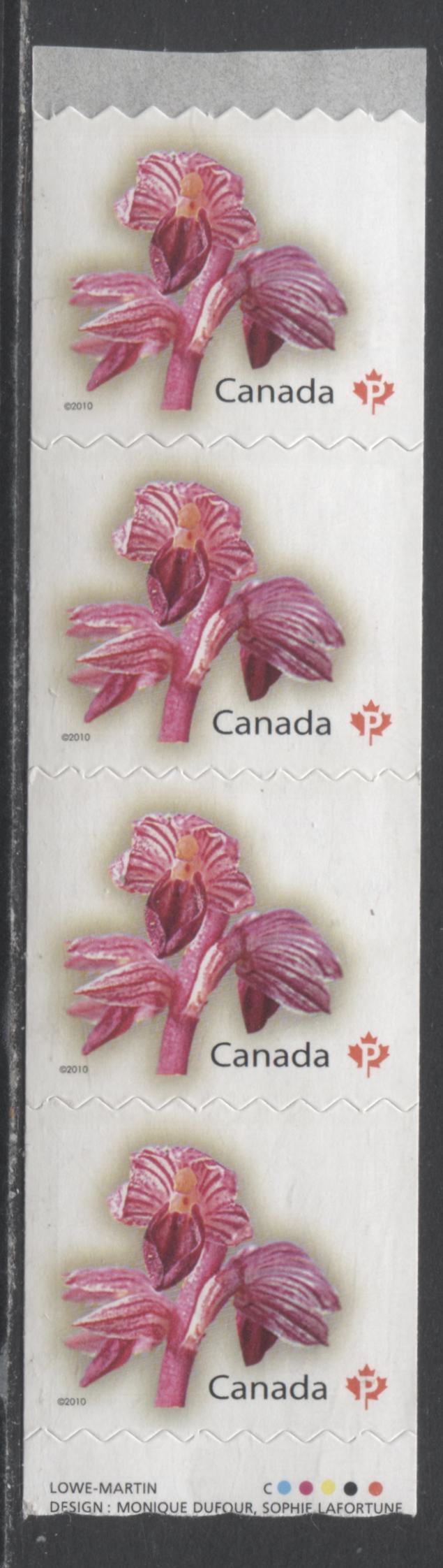 Lot 120 Canada #2357i P(57c) Multicolored Striped Coralroot, 2010 Flower Definitive Coils, A VFNH End Strip Of 5