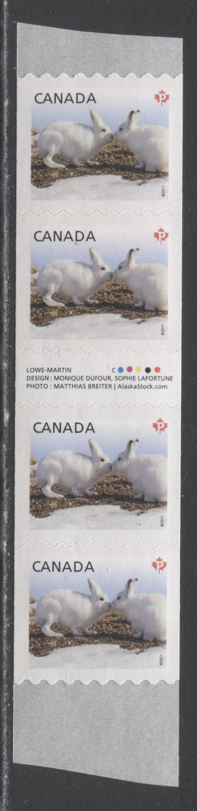 Lot 130 Canada #2426i P(59c) Multicolored Arctic Hare, 2011 Baby Wildlife Definitives, A VFNH Gutter Strip Of 4 With Inscription