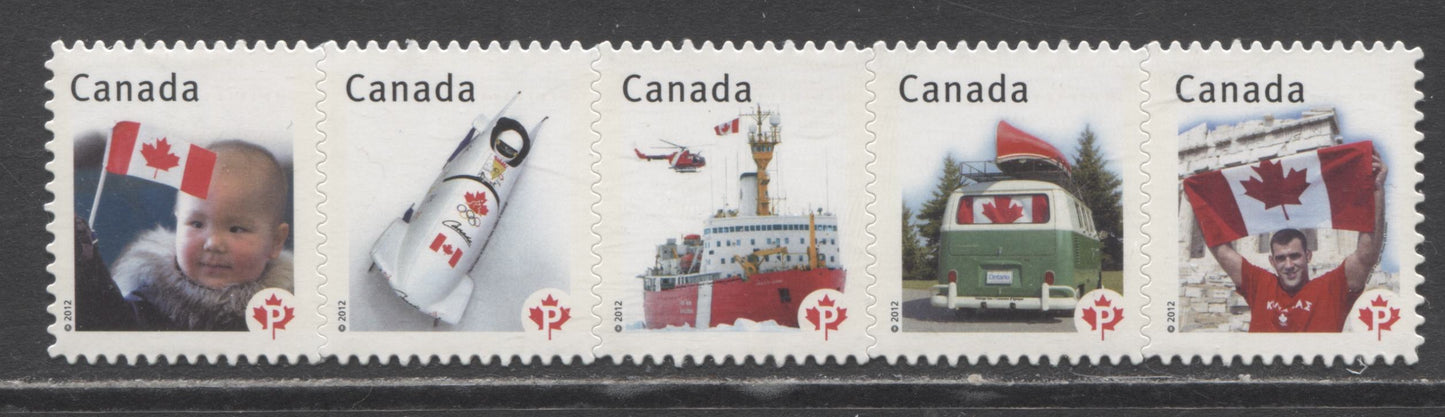 Lot 133 Canada #2503i P(61c) Multicolored Flags, 2012 Canadian Pride, A VFNH Strip Of 5, Die Cut To Shape On LF/HB Paper