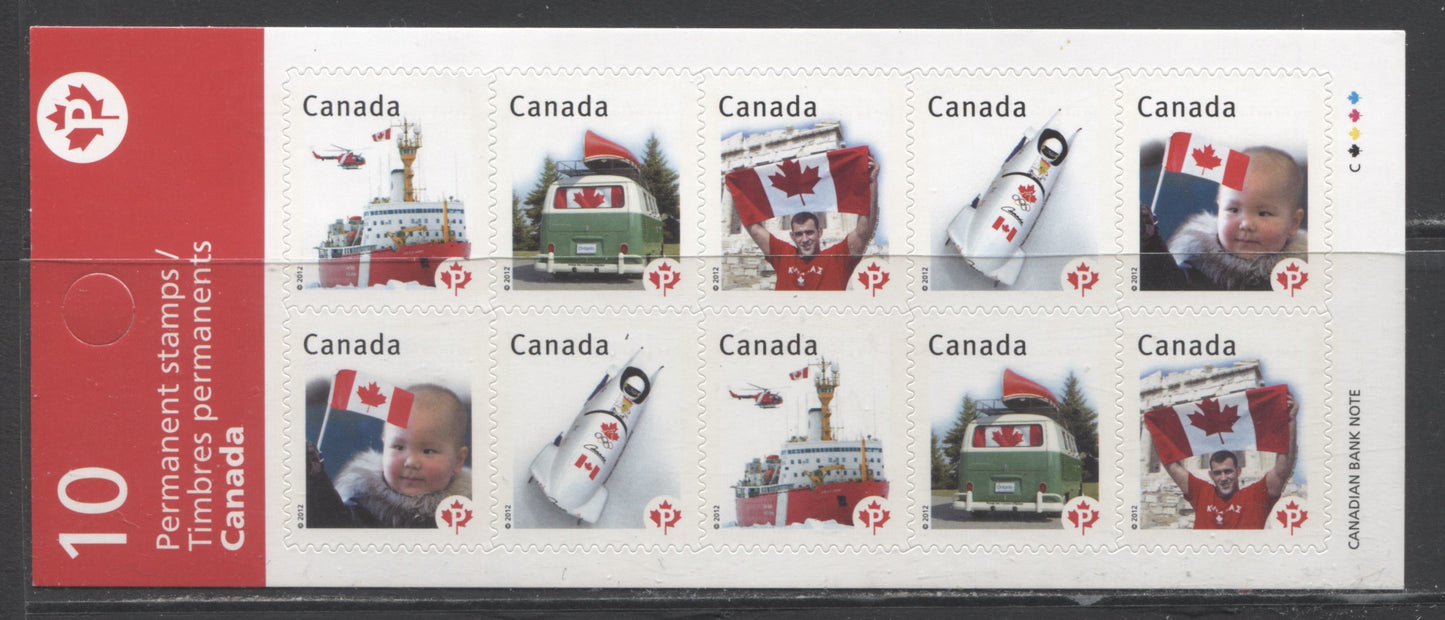 Lot 134 Canada #BK474 P(61c) Multicolored Flags, 2012 Canadian Pride, A VFNH Booklet Of 10 On LF/HB TRC Paper, Incorrect Spelling Of Leuders In Microprinting Below Bobsled