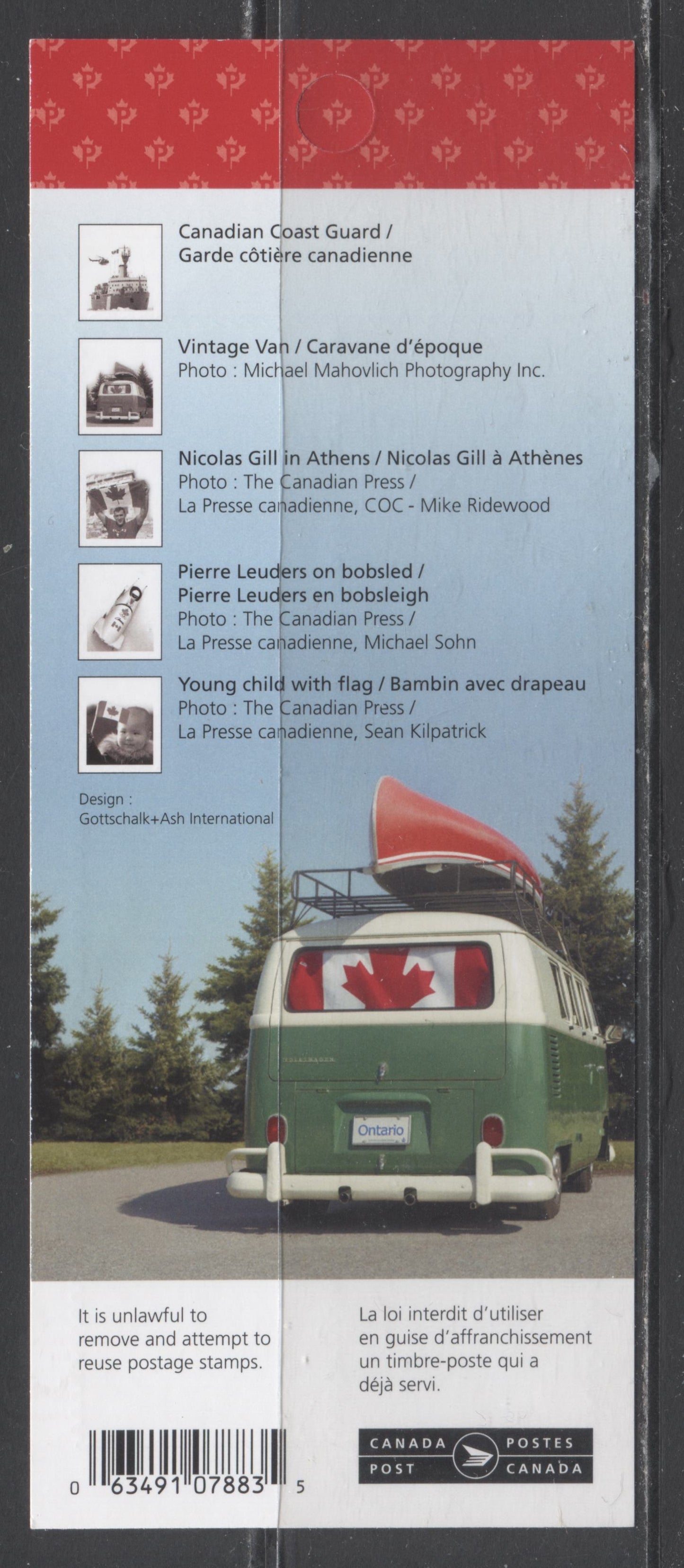 Lot 134 Canada #BK474 P(61c) Multicolored Flags, 2012 Canadian Pride, A VFNH Booklet Of 10 On LF/HB TRC Paper, Incorrect Spelling Of Leuders In Microprinting Below Bobsled