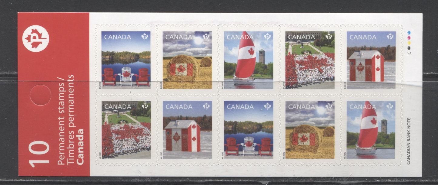 Canada #BK521 P(63c) Multicolored Flags, 2013 Canadian Pride, A VFNH Booklet Of 10 On DF/HB TRC Paper & Fluorescent Red Ink