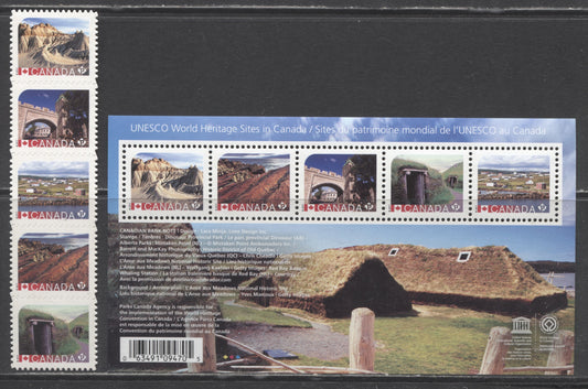 Lot 10 (C) Canada #2963, 2968i P(85c) Multicolored Dinosaur Park-Red Bay Basque Whaling Station, 2017 Unesco World Heritage Sites(3), 2 VFNH Souvenir Sheet & Strip Of 5 On NF/NF & Die Cut LF/HB Papers
