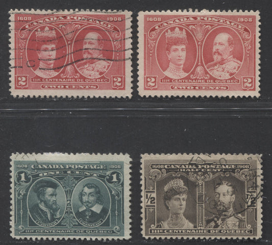 Canada #96-98 1/2c-2c Black Brown-Carmine Prince & Princess Of Wales - King Edward VII & Queen Alexandra, 1908 Quebec Tercentenary Issue, 3 Fine Used Singles, 2 Shades Of The 2c