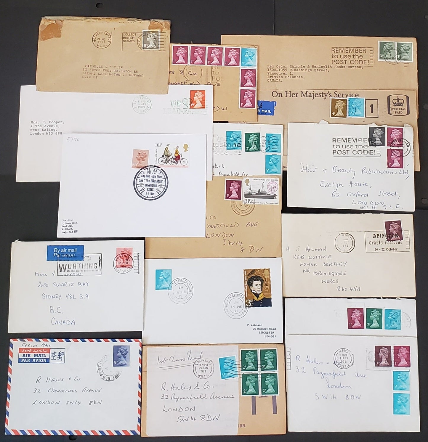 Lot 347 Great Britain 1971-2006 Decimal Machin Covers, A Selection of 34 Different, With Values From 1/2p to 16p and 1st, All Sent Within UK, Net. Est. $10.