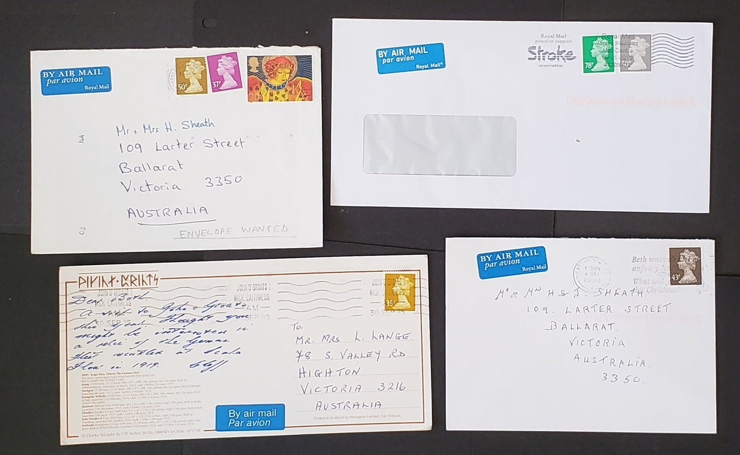 Lot 356 Great Britain 1995-2015 Decimal Machin Covers, A Selection of 4 Different, With Elliptical Perf Machins, Mostly Values Between 35p and 78p, All Sent to Australia, Net. Est. $10