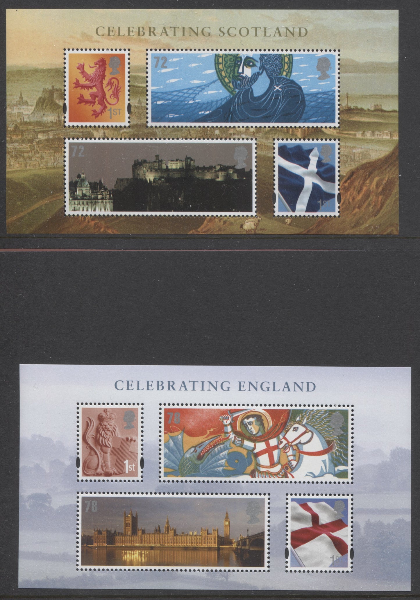 Lot 368 Great Britain - England & Scotland SG#MSEN50 & MSS153 2006-2007 Celebrating England and Scotland Souvenir Sheets, VFNH Examples, Converted SG Concise $13.20