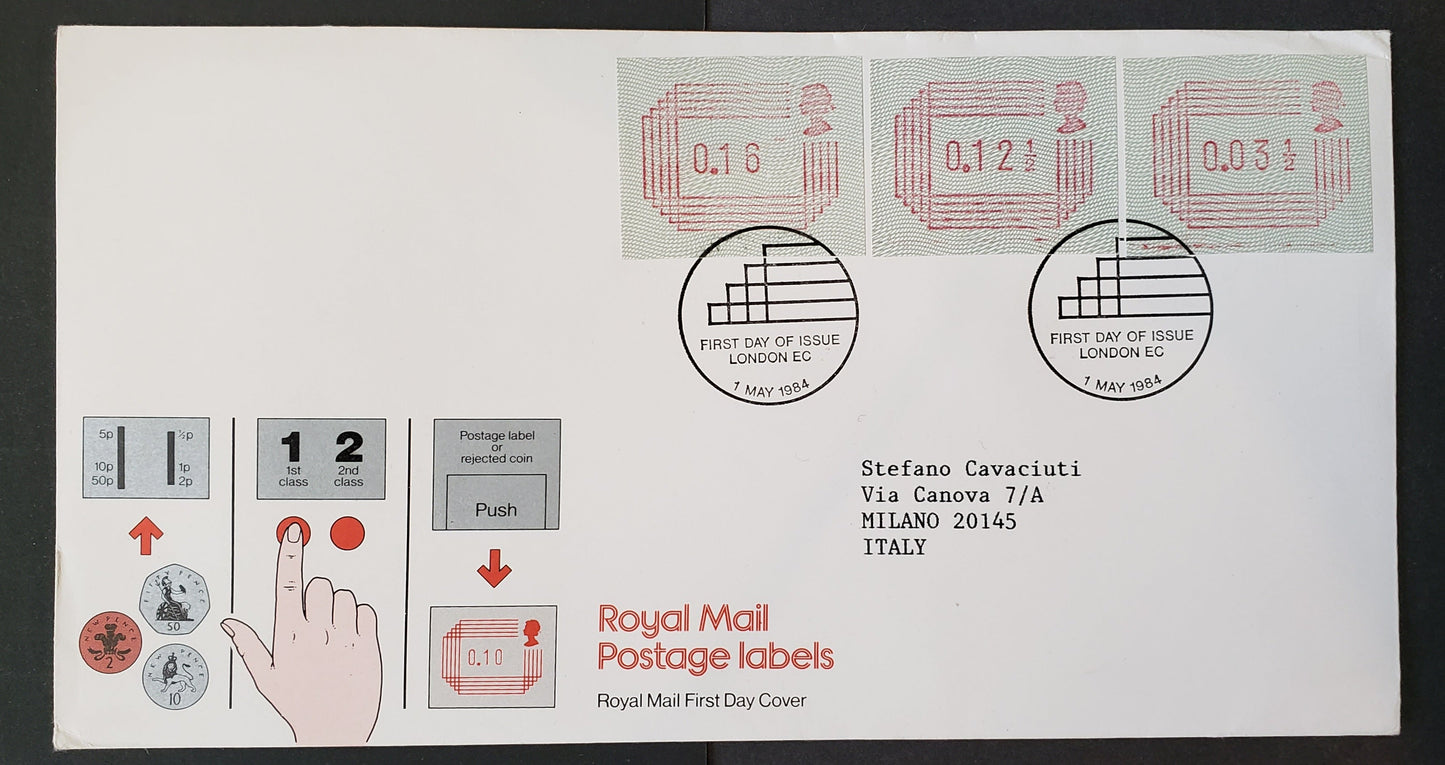 Lot 371 Great Britain 1984 Royal Mail Postage Labels First Day Cover, Converted 2018 Gibbons Concise $10.75