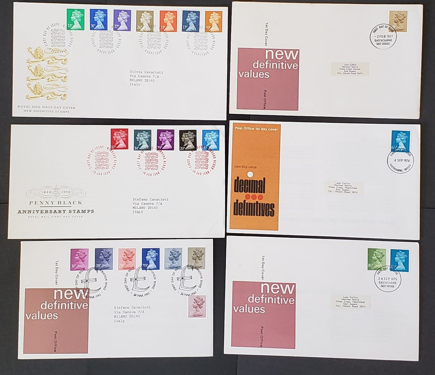 Lot 375 Great Britain 1973-1990 Machin Defintive First Day Covers, 10 Different, 2018 Gibbons Concise Converted Cat. $37.70