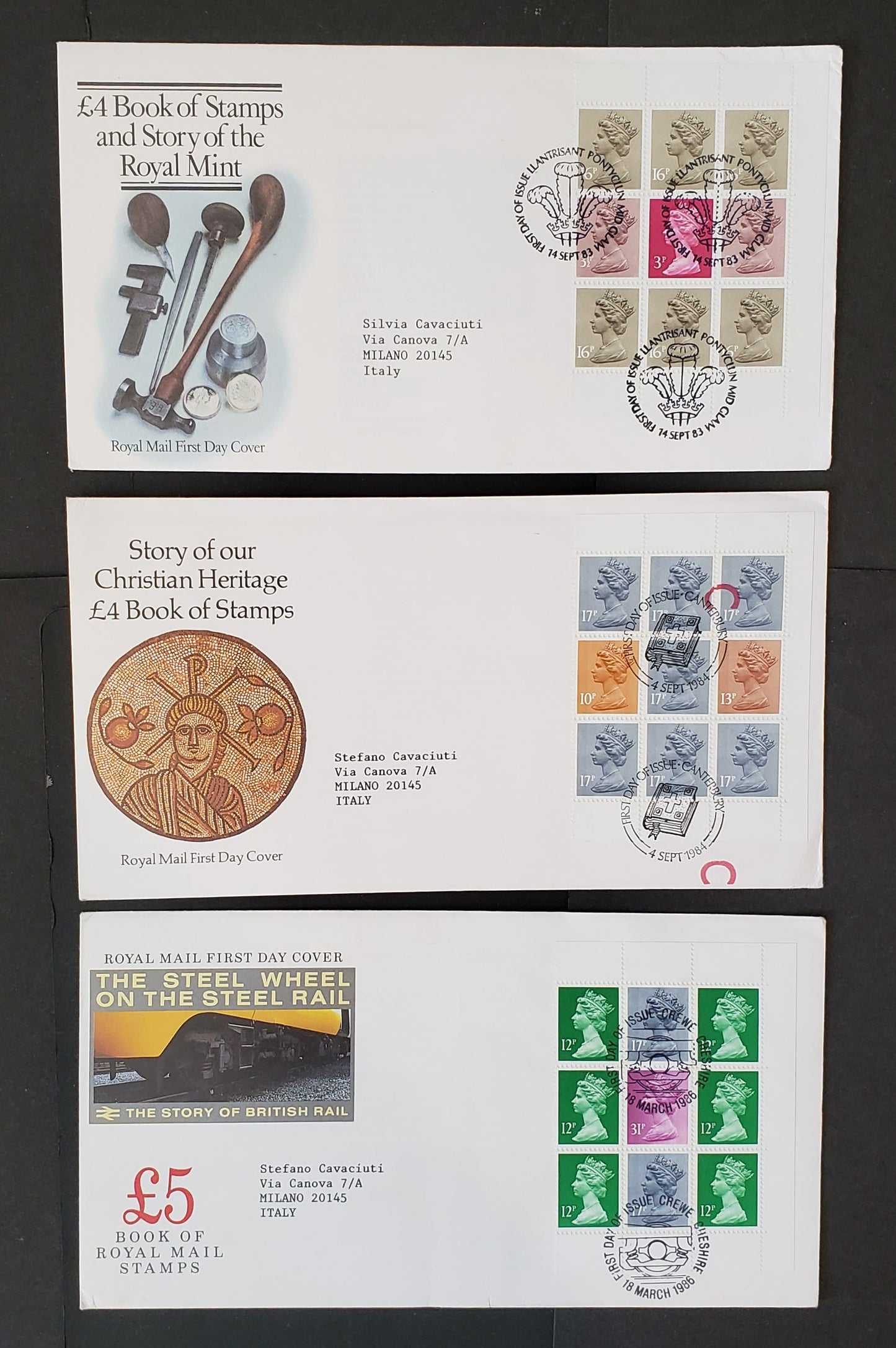 Lot 378 Great Britain 1983-1986 Machin Defintive First Day Covers, 3 Different With Full Booklet Panes, 2018 Gibbons Concise Converted Cat. $28.05