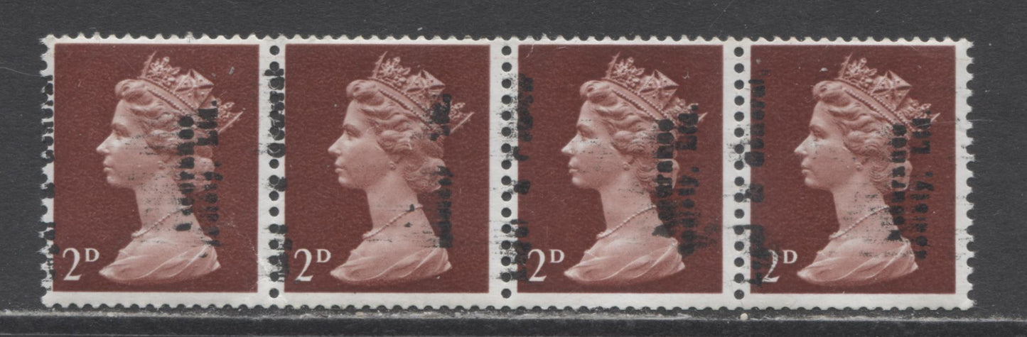 Lot 5 Great Britain 757 A VFNH 2d Maroon Type 2 Coil Strip With Private Overprint Assurance Society Ltd, Legal & General, Some Black Offset On Gum, Click on Listing to See ALL Pictures, Net. Est. $5