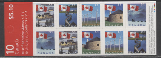 Canada #BK317a 51c Multicolored Flag Over Scenes, 2005-2006 Definitive Issues, A VFNH Booklet Of 10 On DF/MF Fasson Paper With 29 Slit Roulette $12