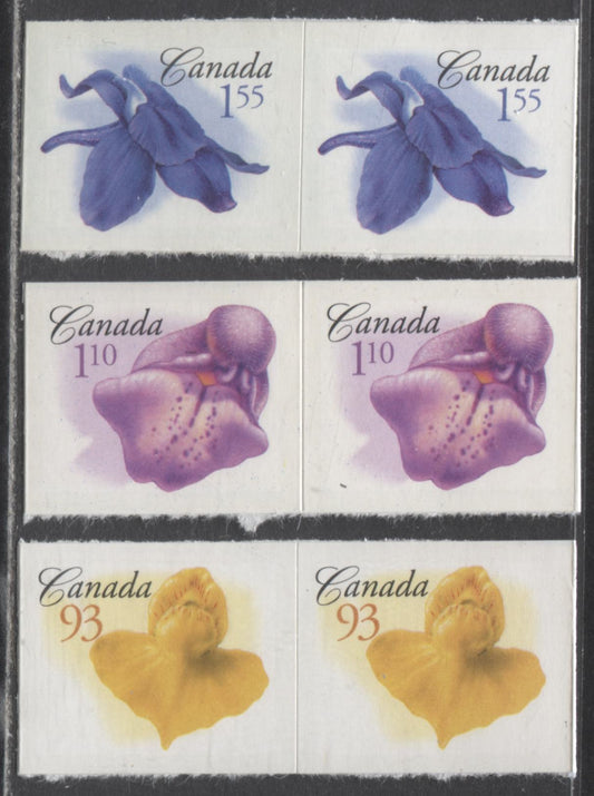 Lot 66 Canada #2198-2200 93c-$1.55 Multicolored Flat-leaved Bladderwort-The Little Larkspur, 2006 Flower Definitives - Booklets Issue, 3 VFNH Booklet Pairs With Bright Tagging $15.5