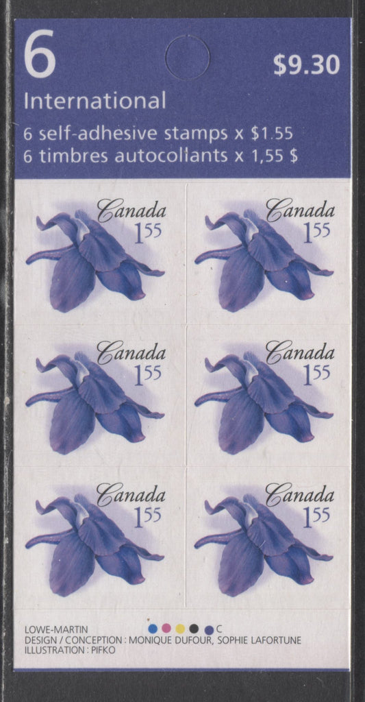 Lot 73 Canada #BK345 $1.55 Multicolored The Lttle Larkspur, 2006 Flower Definitives, A VFNH Booklet Of 6 On DF/HF TRC Paper With Dull, Washed Out Tagging