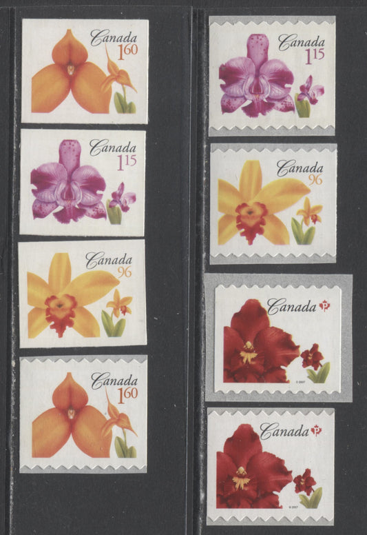 Lot 81 Canada #2244-2247, 2254-2256 p(52c)-$1.60 Multicolored Island Red Flowers - Kaleidoscope 'Conni', 2007 Flower Definitives Coils & Booklets, 8 VFNH Coil & Booklet Singles