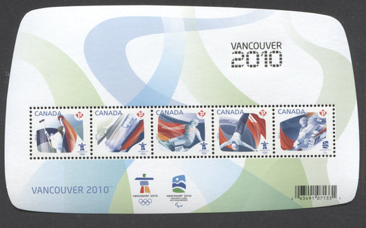 Lot 94 Canada #2299f P(52c) Multicolored Olympic Sporting Events, 2009 Olympics, A VFNH Souvenir Sheet With 'Vancouver 2010' Overprint
