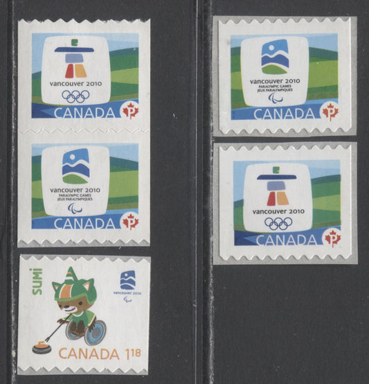 Lot 99 Canada #2306,2307,2307Bc P(54c)-$1.18 Multicolored Olympic Emblems & Mascots, 2009 Olympic Definitives Coils, 4 VFNH Coil Singles & Pair